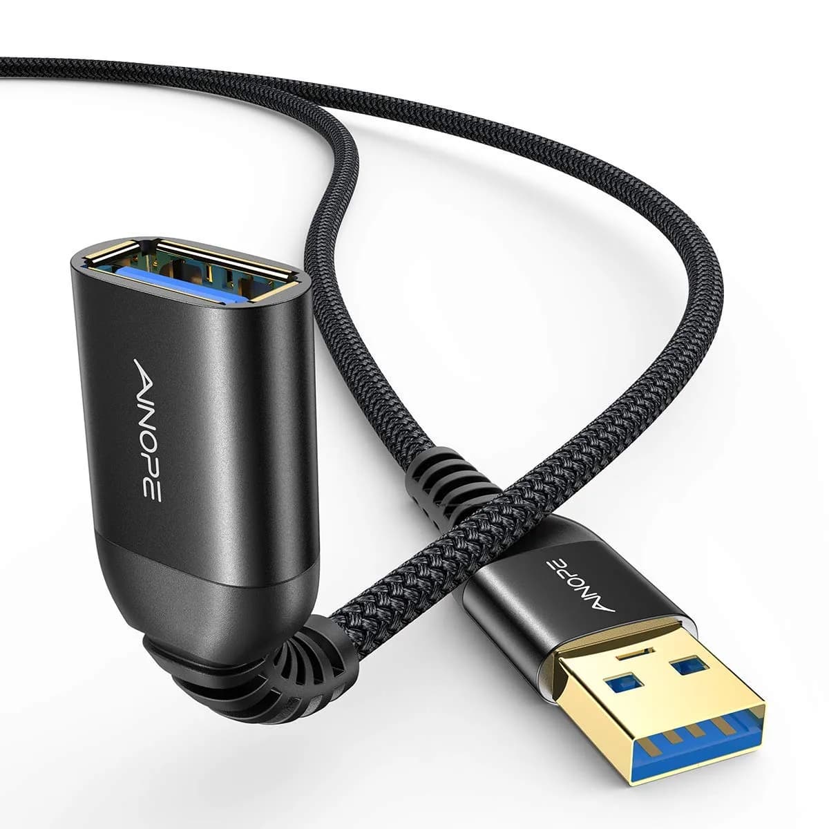 AINOPE 2 Pack USB 3.0 Extension Cable 2m (6.6ft) Black | High Speed Data Transfer & Charging — Black