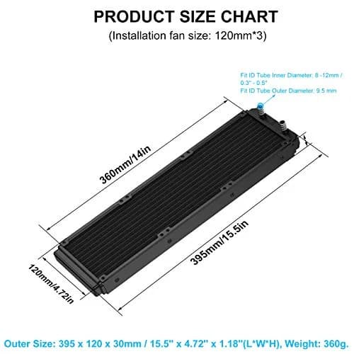 DIYhz 360mm Aluminum Water Cooling Radiator (39.5cm x 12cm x 3cm) | 12-Pipe Heat Exchanger for CPU PC Laser Water Cool System thumbnail 2
