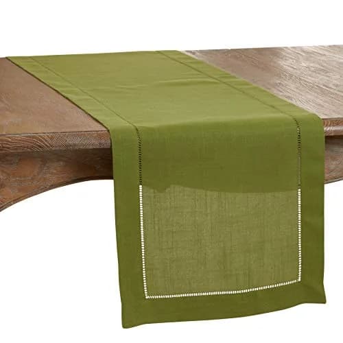 SARO LIFESTYLE Classic Hemstitch Table Runner 183 cm (72 in) Kiwi | Elegant Everyday Table Runner with Textured Fabric thumbnail 1
