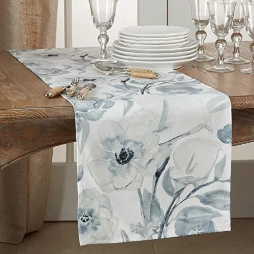 SARO LIFESTYLE Watercolor Large Floral Table Runner 16" x 72" | Elegant Floral Design thumbnail 3