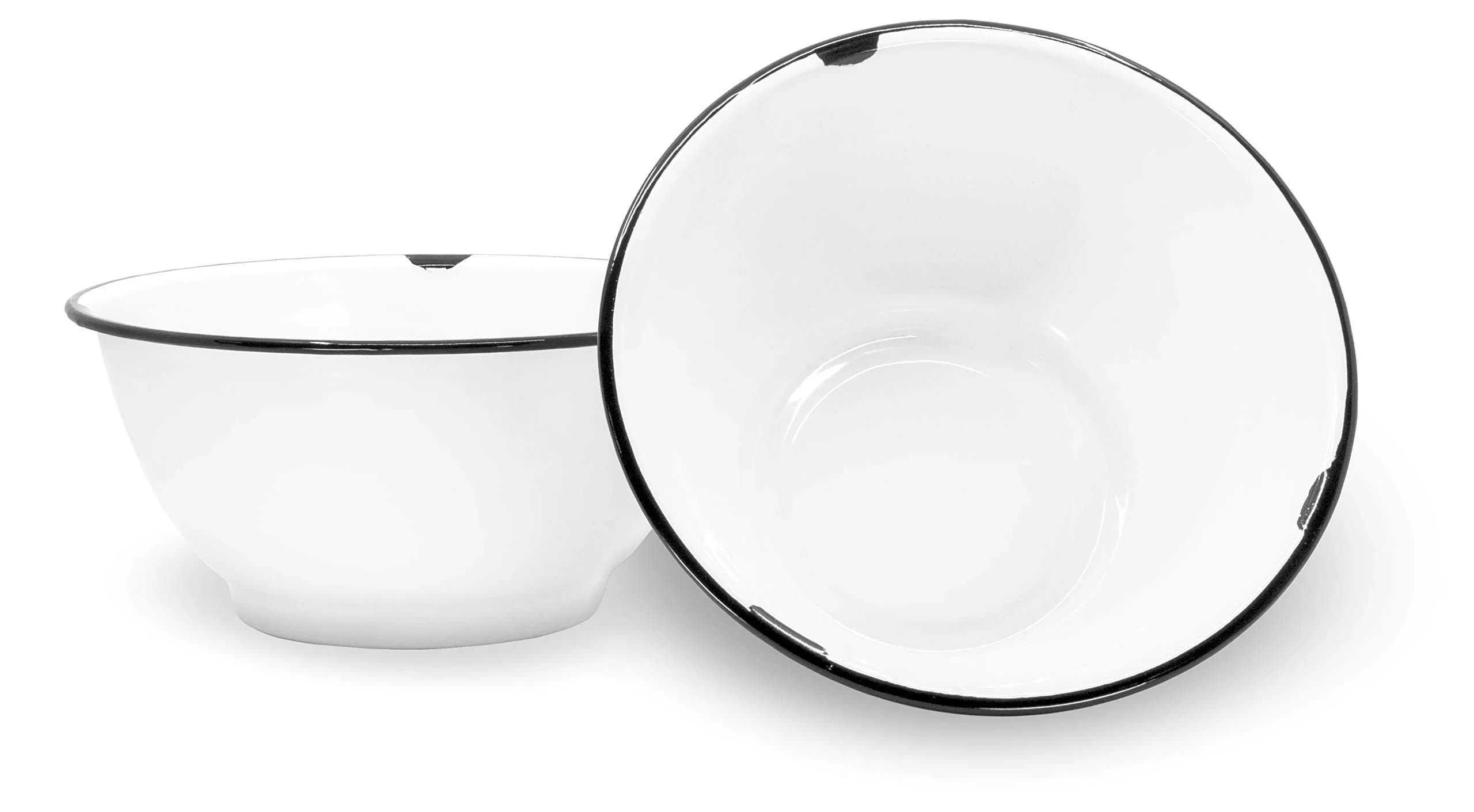 Red Co. Set of 2 Enamelware Metal Large Classic 4 qt Round Salad Serving Bowls | Vintage Style, Oven & Dishwasher Safe — White