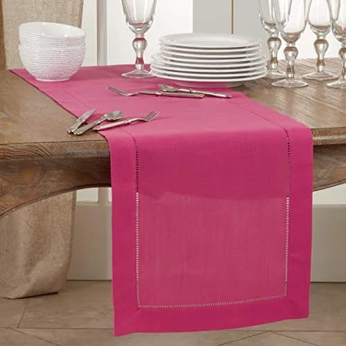 SARO LIFESTYLE Classic Hemstitch Table Runner 40cm x 183cm | Elegant Everyday Table Runner with Textured Fabric and Hemstitched Border thumbnail 3
