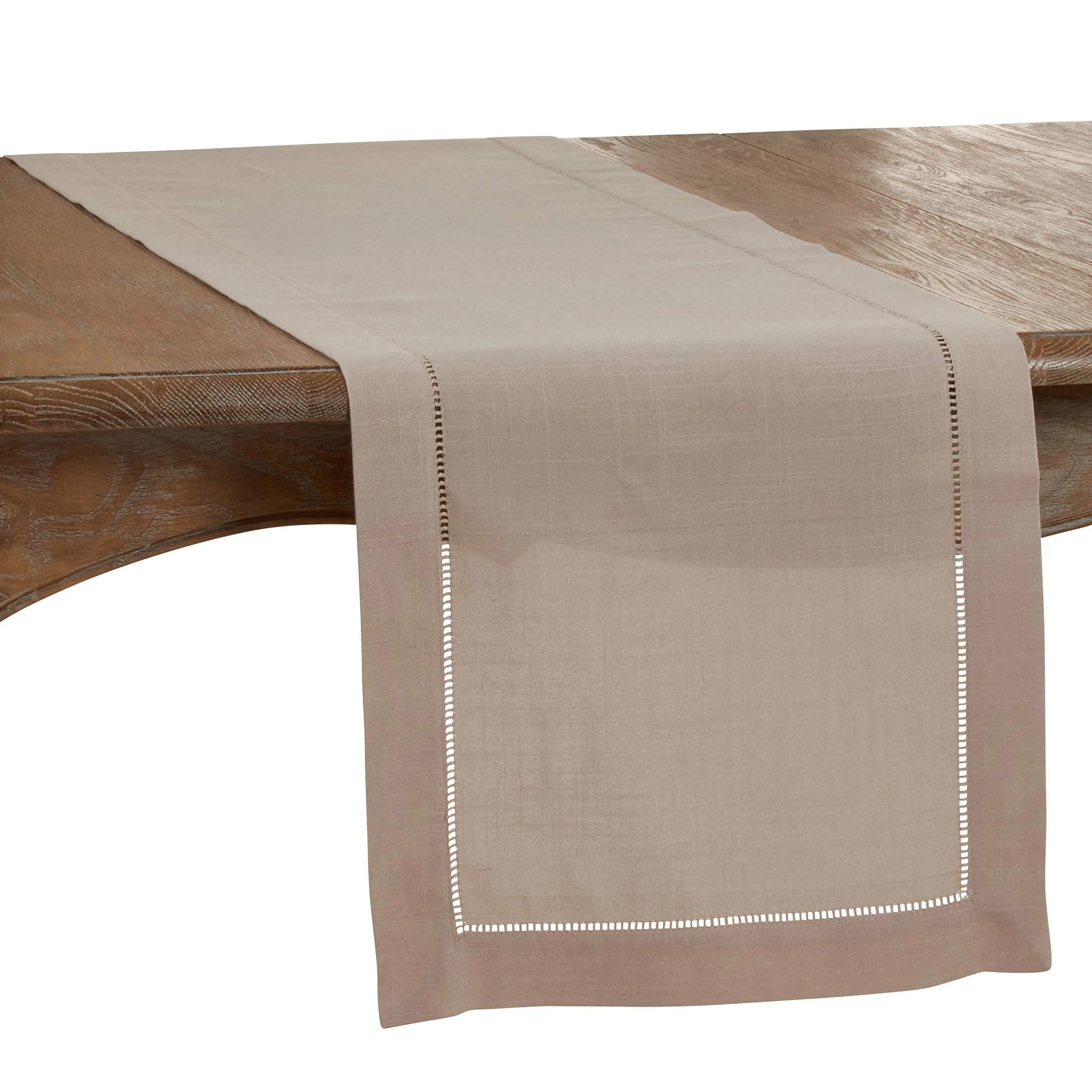SARO LIFESTYLE Classic Hemstitch Table Runner 183 cm (72") | Elegant Taupe Runner for Dining Tables — Taupe