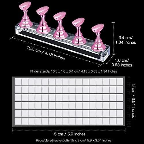 Blulu Magnetic Nail Art Practice Stands with Adhesive Putty (2 Sets, Metal Pink) | For Beginners & Salon Artists thumbnail 4