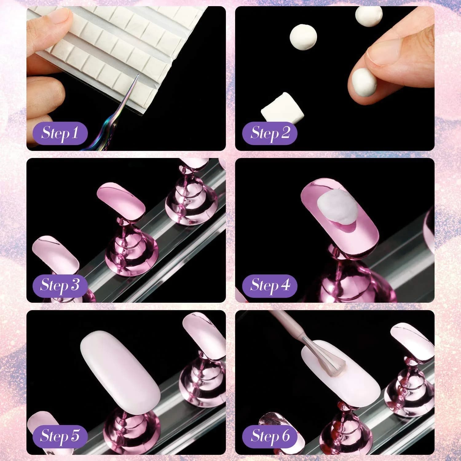 Blulu Magnetic Nail Art Practice Stands with Adhesive Putty (2 Sets, Metal Pink) | For Beginners & Salon Artists - view 5