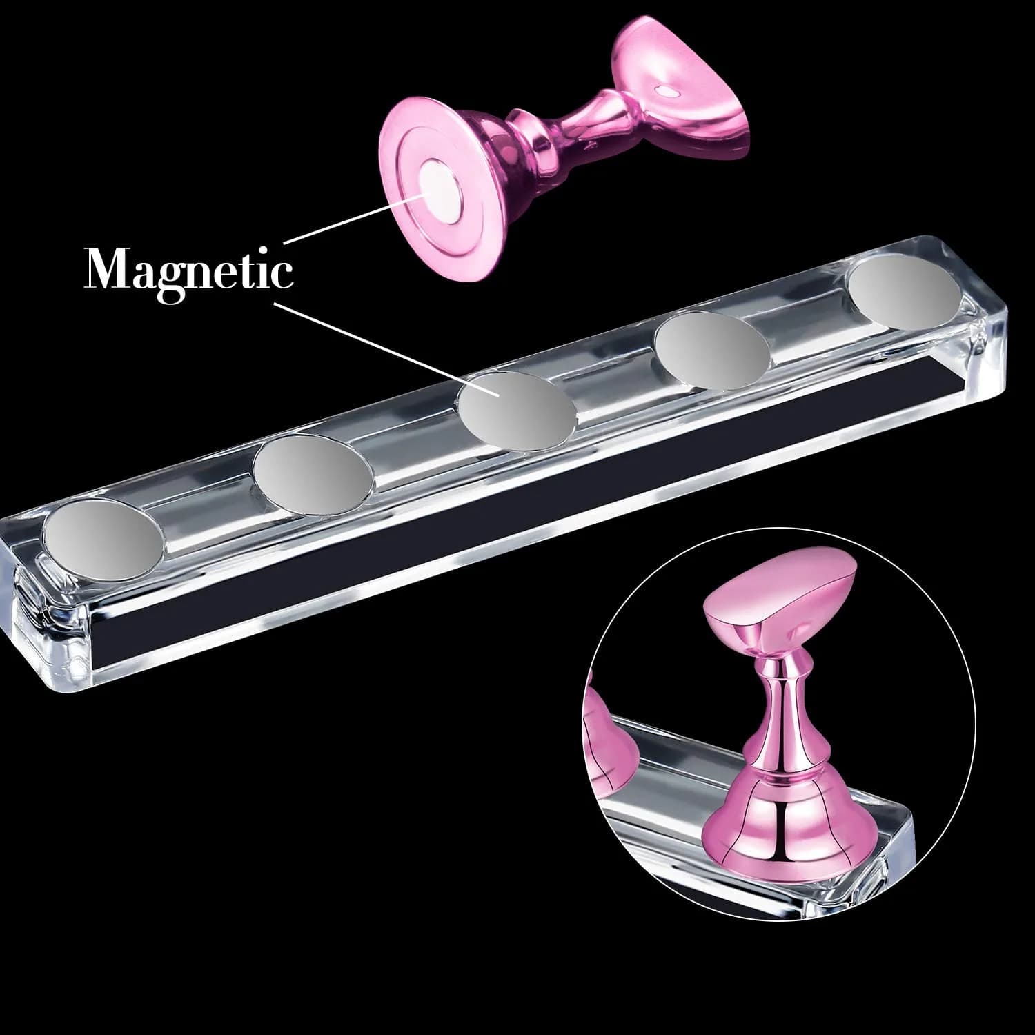 Blulu Magnetic Nail Art Practice Stands with Adhesive Putty (2 Sets, Metal Pink) | For Beginners & Salon Artists - view 2