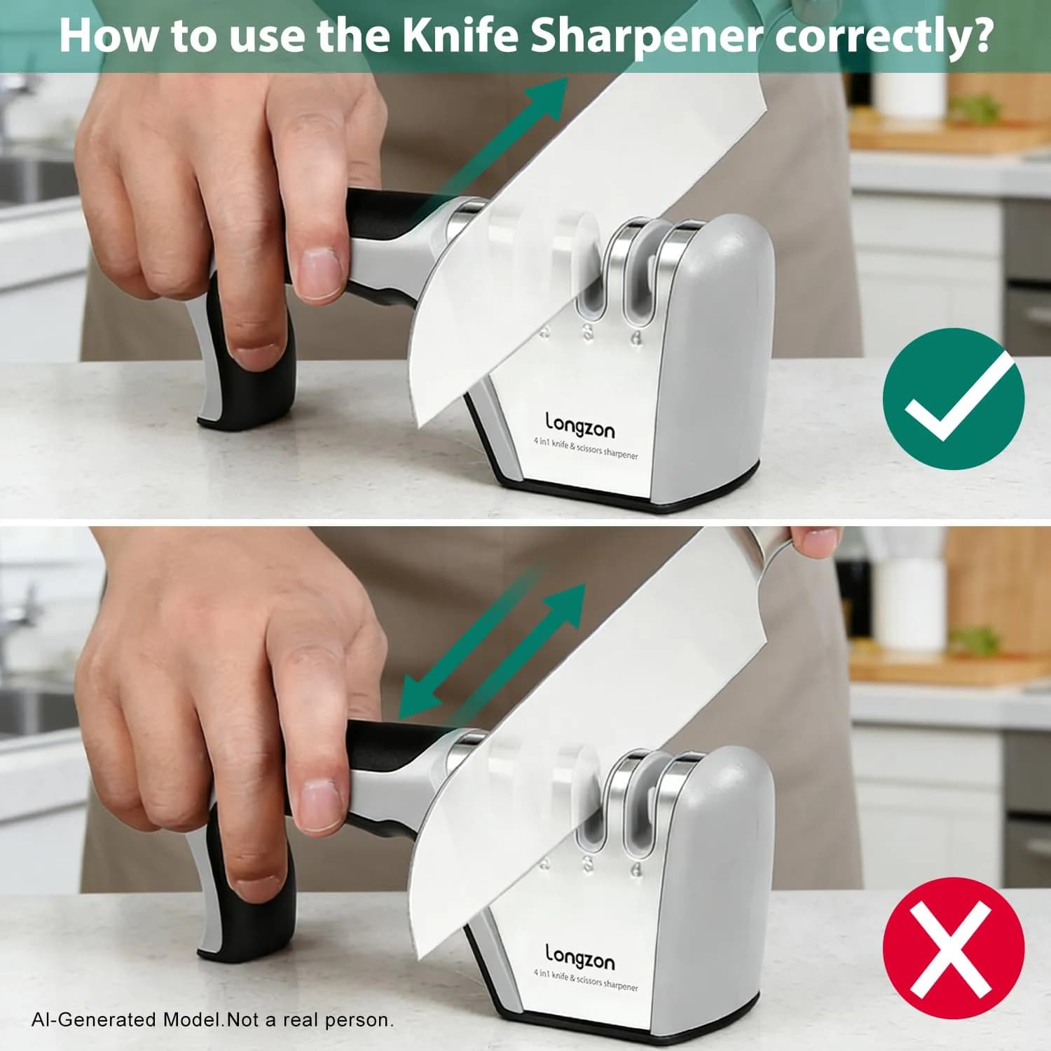 Longzon 4-Stage Knife Sharpener with Cut-Resistant Glove - Black+Silver - view 4