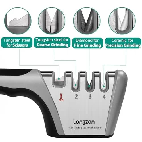 Longzon 4-Stage Knife Sharpener with Glove | 22.9 cm (9.06") thumbnail 2