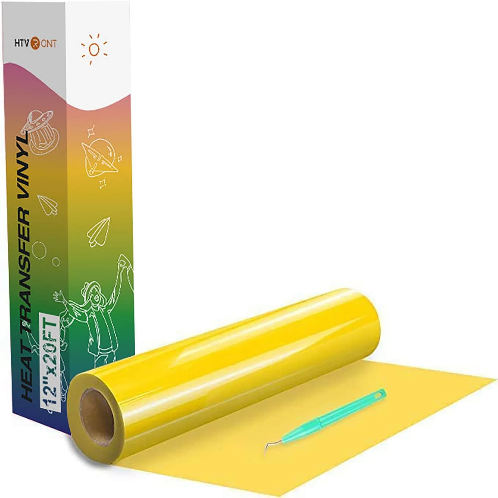 HTVRONT Yellow Heat Transfer Vinyl Roll 5.5m (12" x 20ft) | Easy Cut & Weed for T-Shirts, Bags, Hats