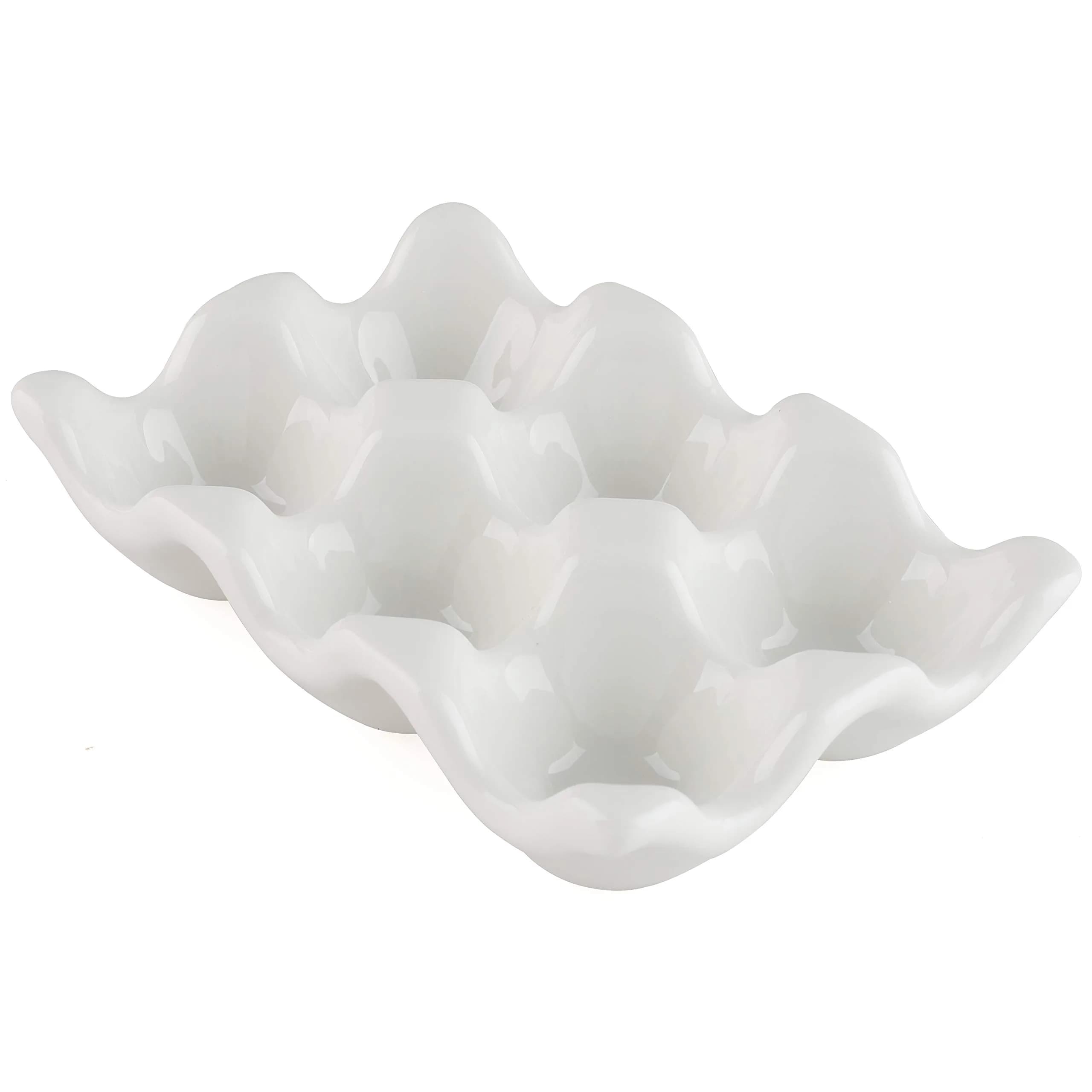 forkmannie Ceramic Egg Holder 6 Cups | Modern Kitchen Storage & Egg Organizer — White