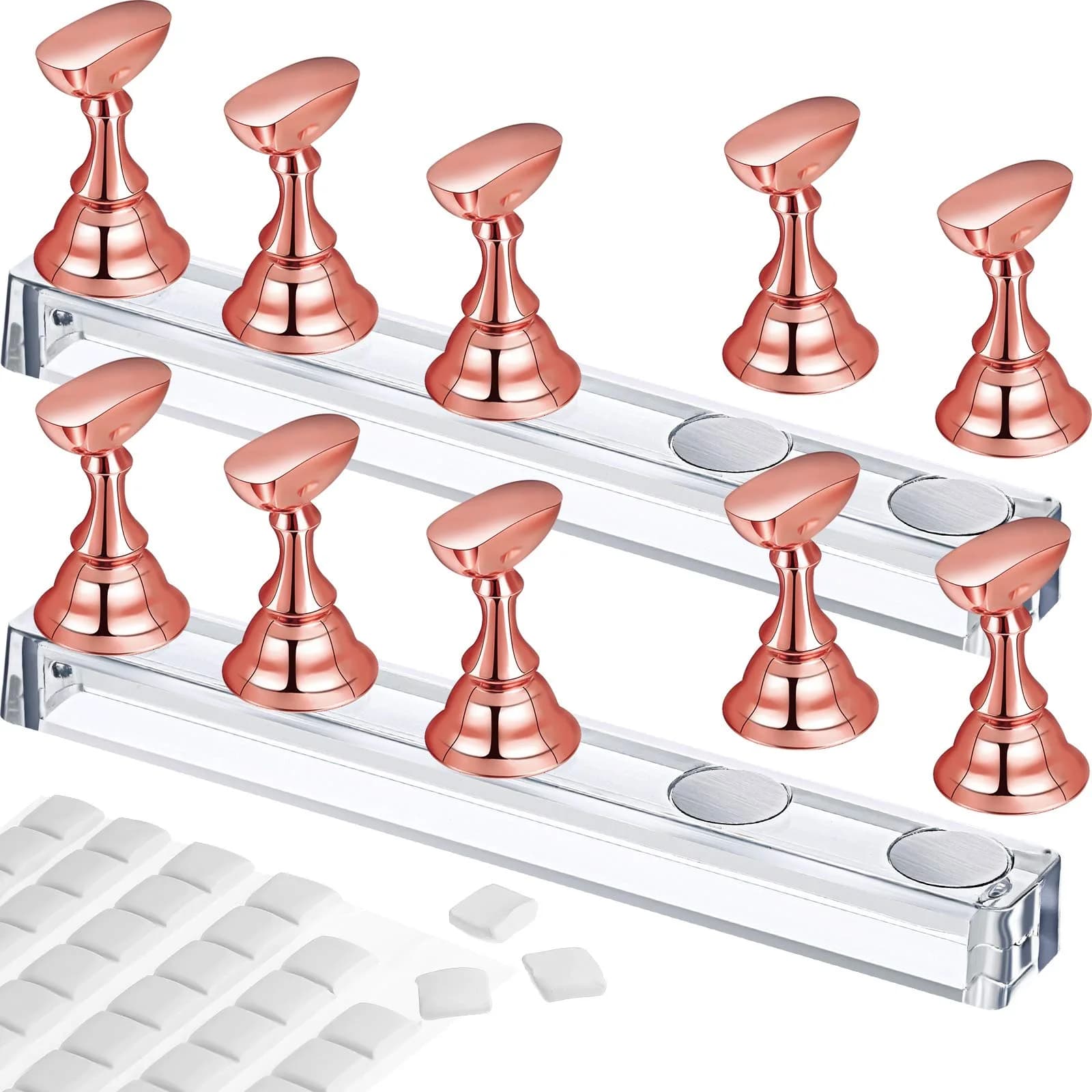Blulu Magnetic Nail Art Practice Stands Set with 96 Putty Pieces | Metal Rose Gold, 2 Sets