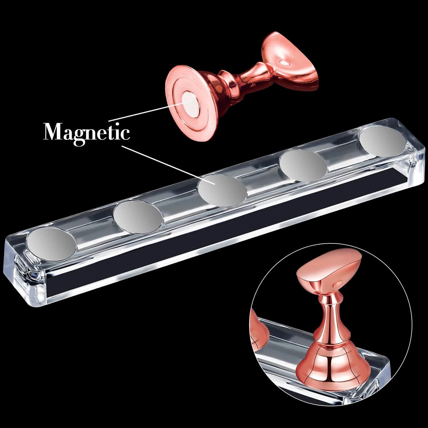 Blulu Magnetic Nail Art Practice Stands Set with 96 Putty Pieces | Metal Rose Gold, 2 Sets - view 2