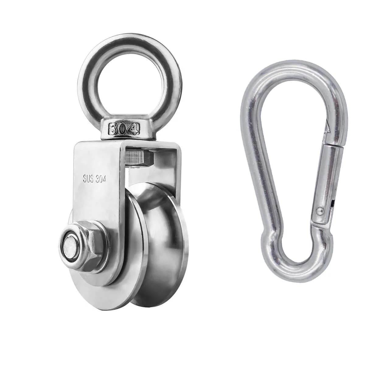 Penkwiio Single Pulley Block 107mm Stainless Steel 360° Rotation Heavy Duty for Rope Loading