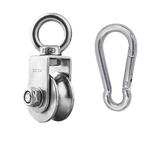 Penkwiio Single Pulley Block 107mm Stainless Steel 360° Rotation Heavy Duty for Rope Loading thumbnail 1