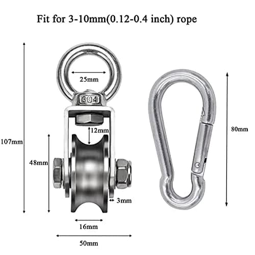Penkwiio Single Pulley Block 107mm Stainless Steel 360° Rotation Heavy Duty for Rope Loading thumbnail 4