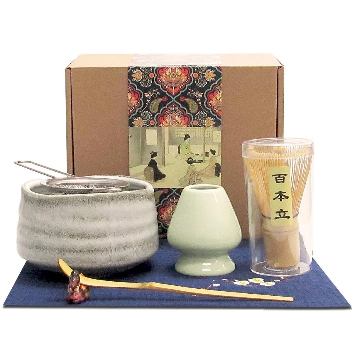 Artcome Matcha Tea Set, 7 Pcs | Traditional Japanese Ceremony Kit with Bamboo & Ceramic Tools — Gray