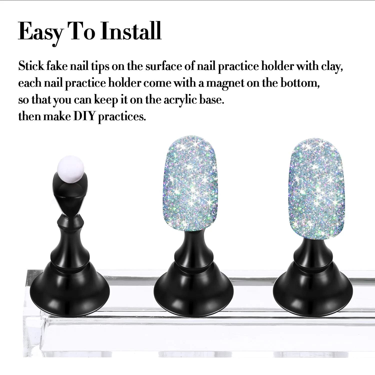 Blulu Magnetic Nail Art Practice Stands with 96 Adhesive Putty Pieces | Black - view 6