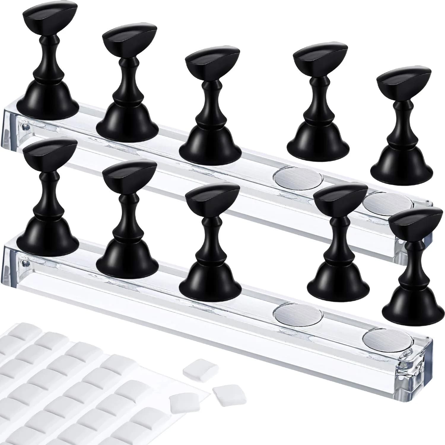 Blulu Magnetic Nail Art Practice Stands with 96 Adhesive Putty Pieces | Black - main product image