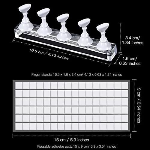 Blulu Magnetic Nail Art Practice Stand Set with Adhesive Putty | 2 Stands + 96 Putty Pieces thumbnail 4