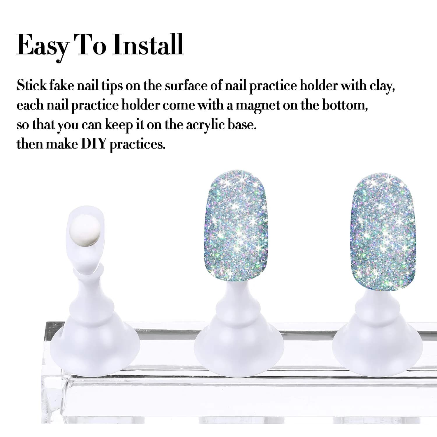 Blulu Magnetic Nail Art Practice Stand Set with Adhesive Putty | 2 Stands + 96 Putty Pieces - view 6