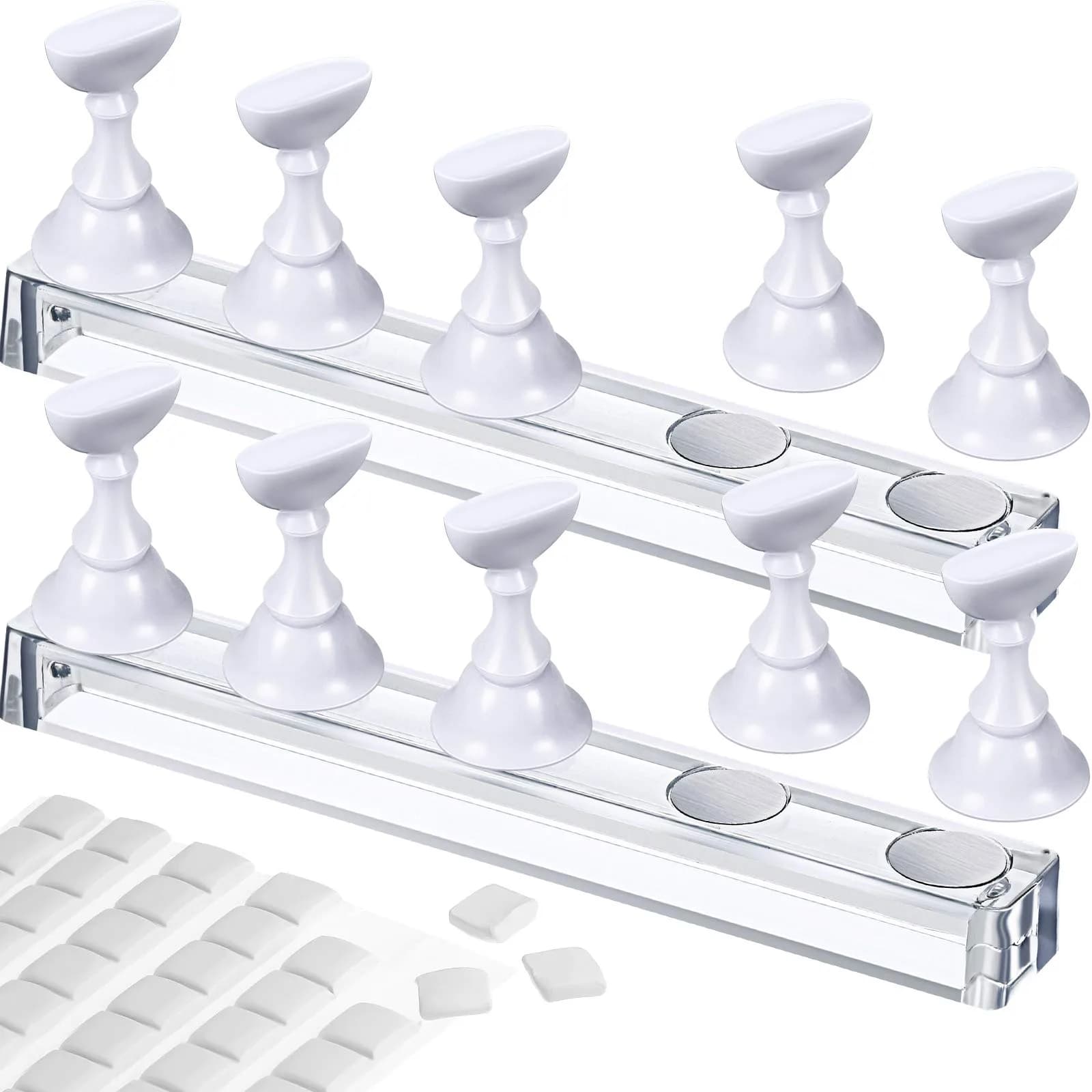 Blulu Magnetic Nail Art Practice Stand Set with Adhesive Putty | 2 Stands + 96 Putty Pieces