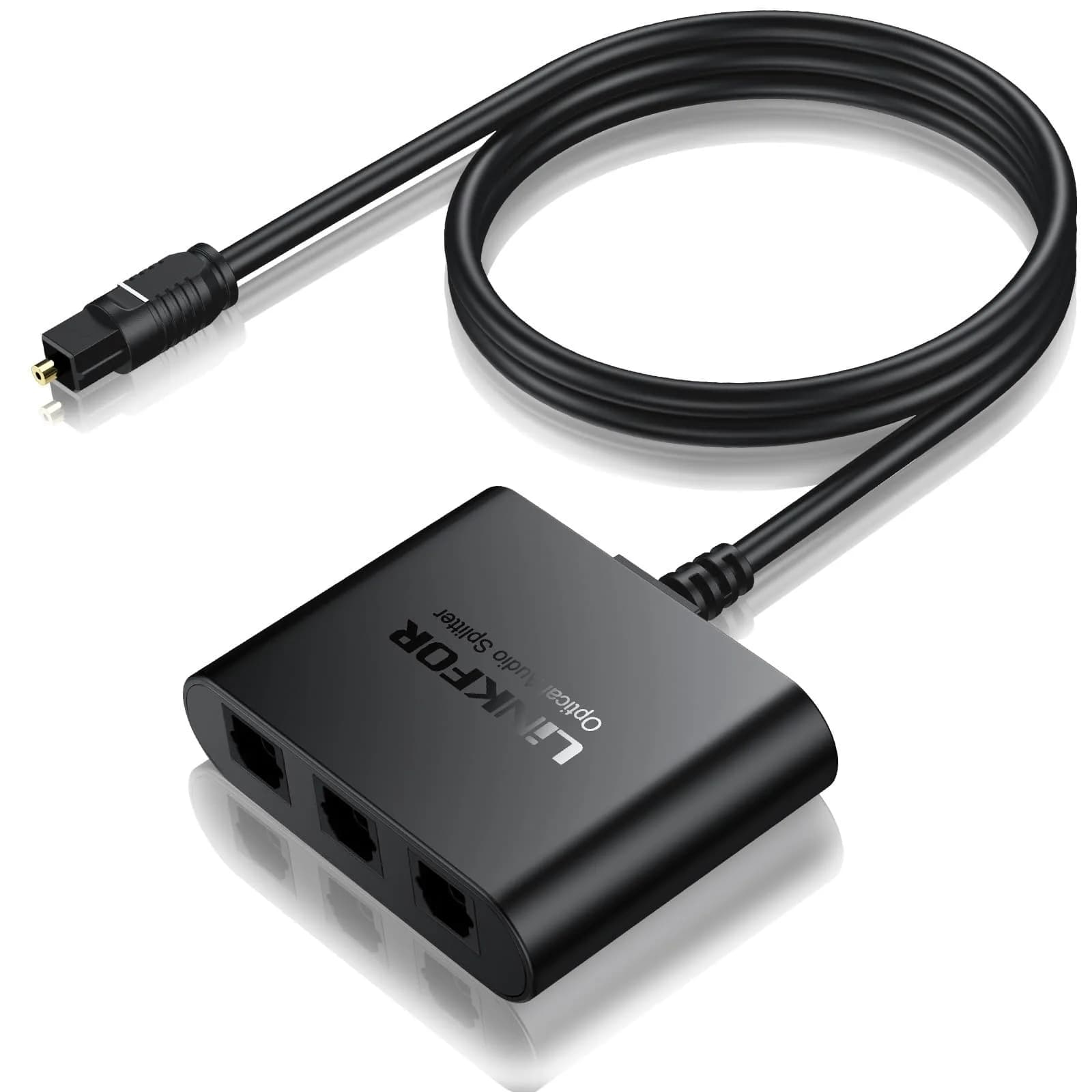 LiNKFOR 1x2 Optical Audio Splitter 1 Input 2 Output | Splits Digital Audio for Home Theatre, Xbox, PS5/PS4, Soundbars — Black