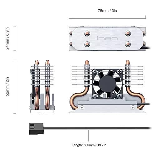 ineo M.2 2280 PCIe 5 SSD Rocket Heatsink with Cooling Fan M3 | High-Speed NVMe SSD Cooling for Desktops thumbnail 4