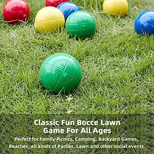 Pointyard 100mm Bocce Ball Set, 8 Premium PE Balls & Pallino Outdoor Game | Lightweight, All-Weather, Bag & Tape Included thumbnail 5