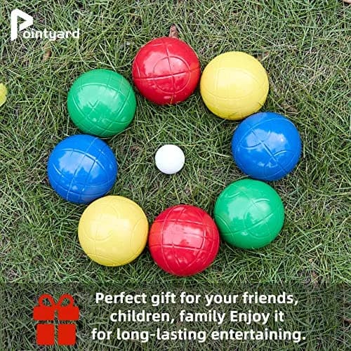 Pointyard 100mm Bocce Ball Set, 8 Premium PE Balls & Pallino Outdoor Game | Lightweight, All-Weather, Bag & Tape Included thumbnail 8