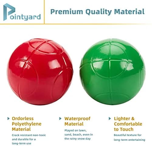 Pointyard 100mm Bocce Ball Set, 8 Premium PE Balls & Pallino Outdoor Game | Lightweight, All-Weather, Bag & Tape Included thumbnail 2