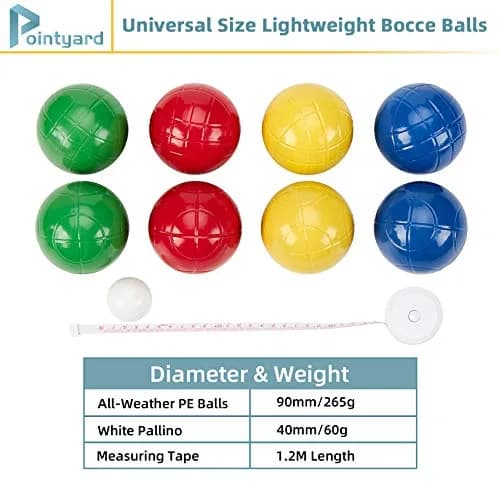 Pointyard 90mm Bocce Ball Set, 8 Premium PE Balls & Pallino Outdoor Game | All-Weather Lawn Game for 2-8 Players thumbnail 4