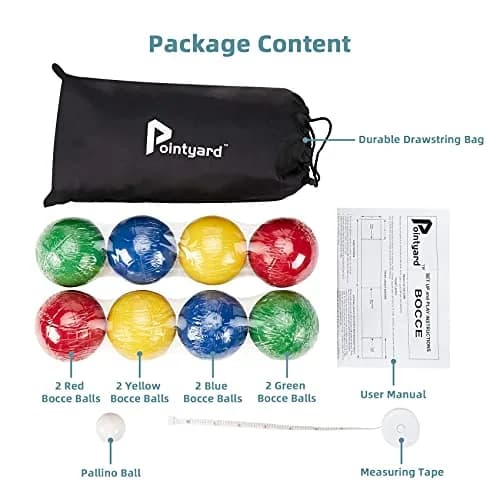 Pointyard 90mm Bocce Ball Set, 8 Premium PE Balls & Pallino Outdoor Game | All-Weather Lawn Game for 2-8 Players thumbnail 5