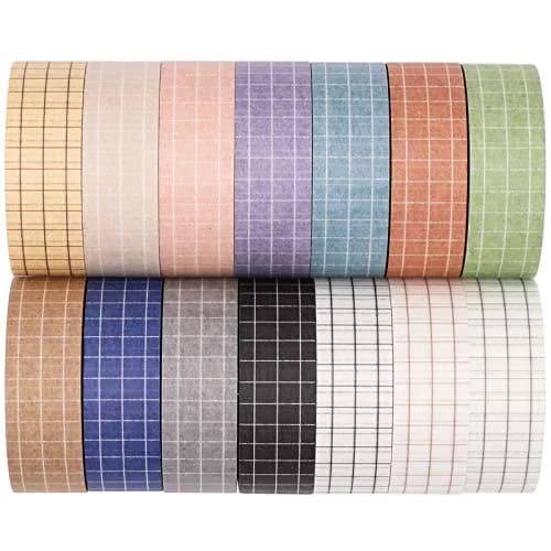 Knaid Grid Washi Tape Set, 14 Rolls 15mm x 8m | Decorative Masking Tapes for Journals & Crafts thumbnail 1