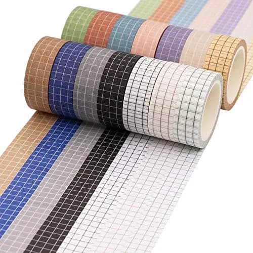 Knaid Grid Washi Tape Set, 14 Rolls 15mm x 8m | Decorative Masking Tapes for Journals & Crafts thumbnail 4