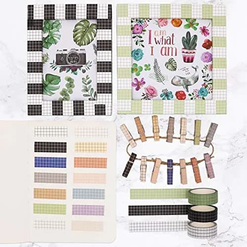 Knaid Grid Washi Tape Set, 14 Rolls 15mm x 8m | Decorative Masking Tapes for Journals & Crafts thumbnail 7