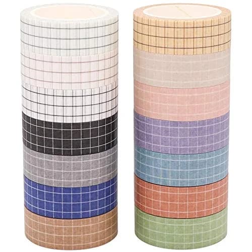 Knaid Grid Washi Tape Set, 14 Rolls 15mm x 8m | Decorative Masking Tapes for Journals & Crafts thumbnail 2