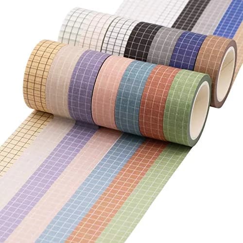Knaid Grid Washi Tape Set, 14 Rolls 15mm x 8m | Decorative Masking Tapes for Journals & Crafts thumbnail 3
