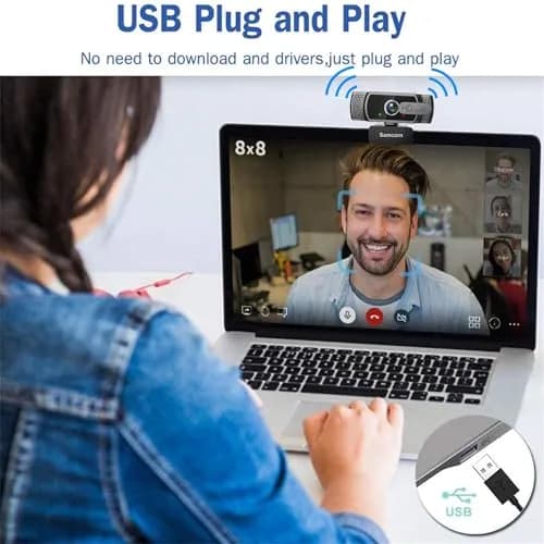 Samcorn 1080P HD USB Webcam with Microphone & Tripod | Autofocus 3D Noise Reduction thumbnail 4