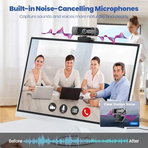 Samcorn 1080P HD USB Webcam with Microphone & Tripod | Autofocus 3D Noise Reduction thumbnail 5