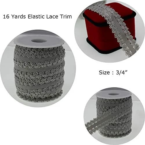 PAMIR TONG 3/4" Gray Elastic Lace Trim 16yd for Headband Sewing | Soft, Stretchy & Perfect for DIY Crafts thumbnail 4