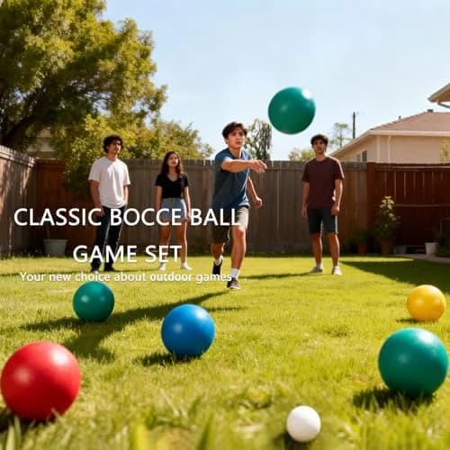Pointyard 84mm PE Bocce Ball Set with Pallino & Carry Bag | Lightweight Beginner Backyard Game (8 Balls, 40mm Pallino) thumbnail 4