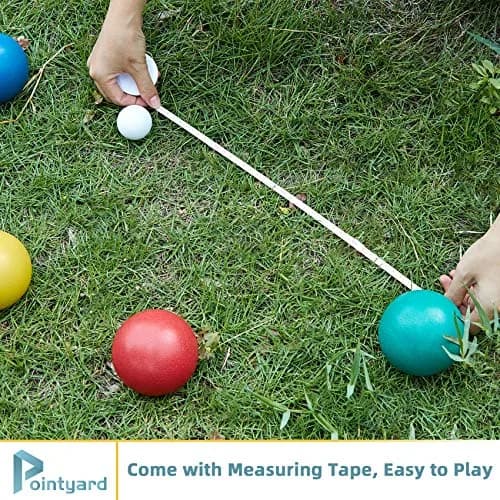 Pointyard 84mm PE Bocce Ball Set with Pallino & Carry Bag | Lightweight Beginner Backyard Game (8 Balls, 40mm Pallino) thumbnail 5