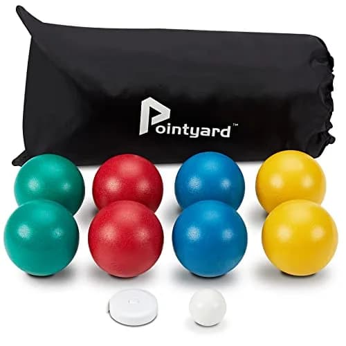 Pointyard 84mm PE Bocce Ball Set with Pallino & Carry Bag | Lightweight Beginner Backyard Game (8 Balls, 40mm Pallino) thumbnail 1