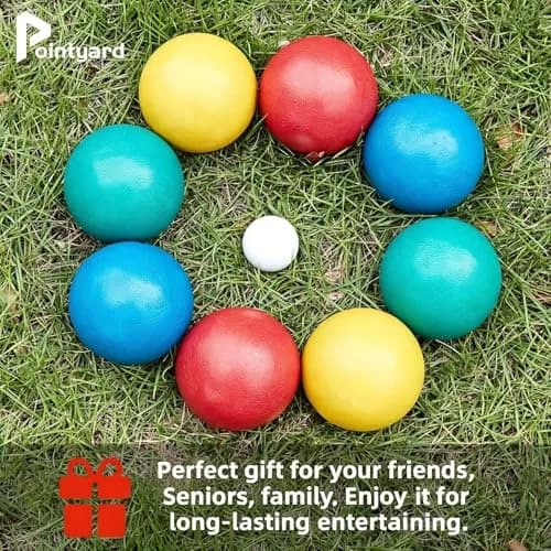 Pointyard 84mm PE Bocce Ball Set with Pallino & Carry Bag | Lightweight Beginner Backyard Game (8 Balls, 40mm Pallino) thumbnail 7
