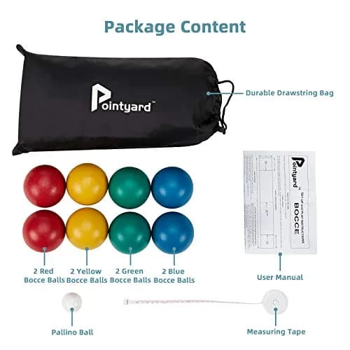 Pointyard 84mm PE Bocce Ball Set with Pallino & Carry Bag | Lightweight Beginner Backyard Game (8 Balls, 40mm Pallino) thumbnail 8