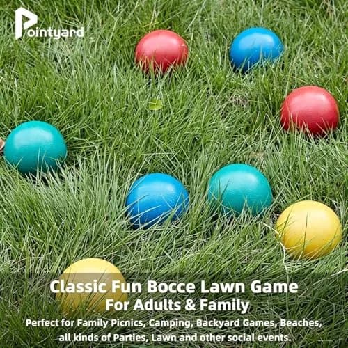Pointyard 84mm PE Bocce Ball Set with Pallino & Carry Bag | Lightweight Beginner Backyard Game (8 Balls, 40mm Pallino) thumbnail 9