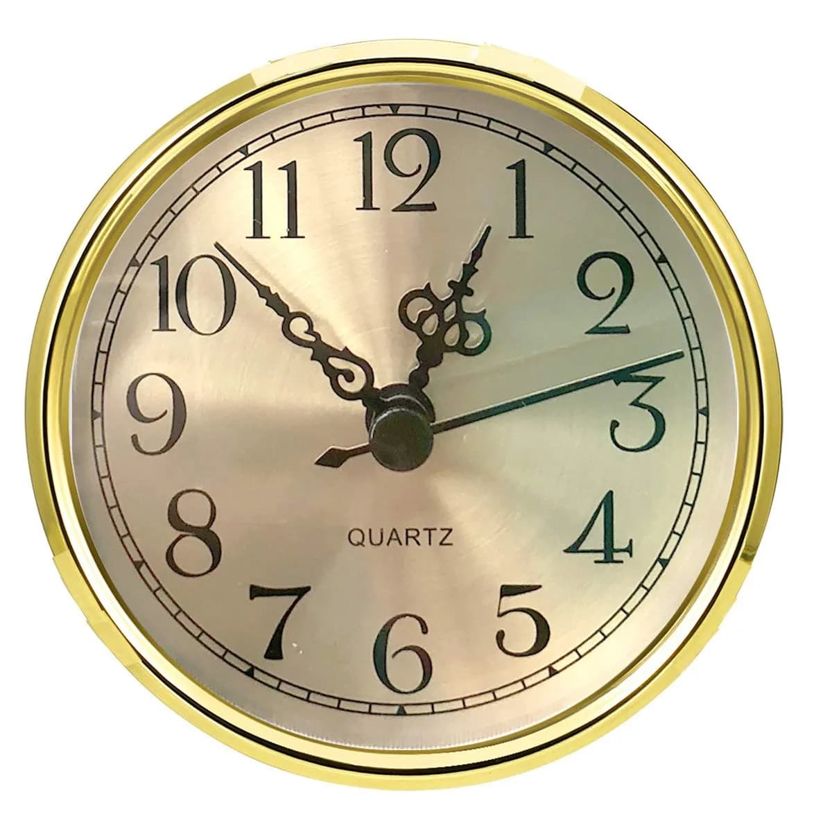 HILLHOME Mini Round Quartz Clock - 3.5 Inch (90 mm) Gold Dial, Gold Tone Bezel, Arabic Numerals, Fits 3.0 inch (78 mm) Hole | Indoor Clock Craft