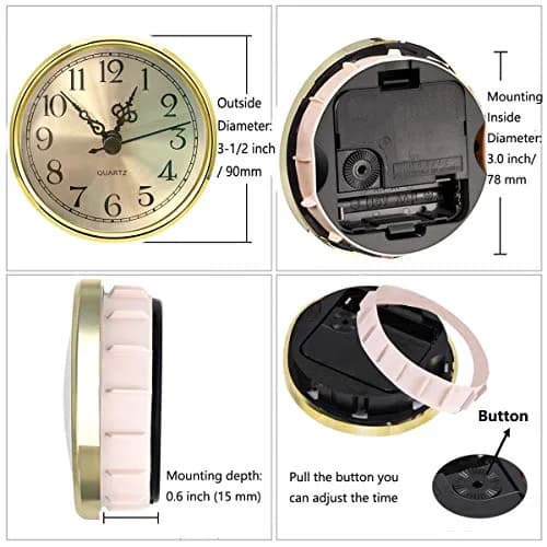 HILLHOME Mini Round Quartz Clock - 3.5 Inch (90 mm) Gold Dial, Gold Tone Bezel, Arabic Numerals, Fits 3.0 inch (78 mm) Hole | Indoor Clock Craft thumbnail 2