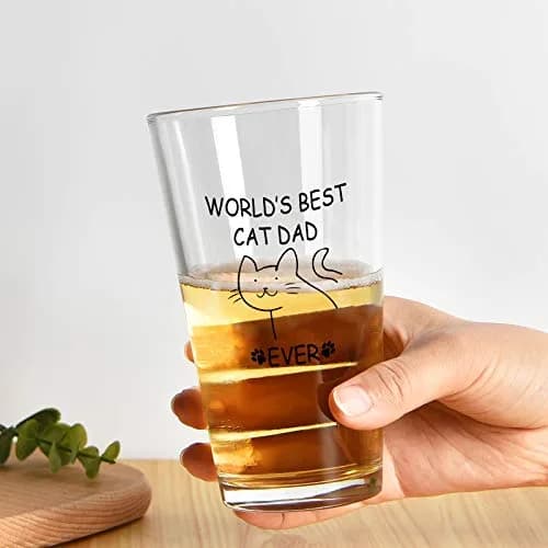Futtumy World’s Best Cat Dad Ever Beer Glass, 15 Oz | Funny Cat Lover Gift for Father’s Day & Christmas thumbnail 2