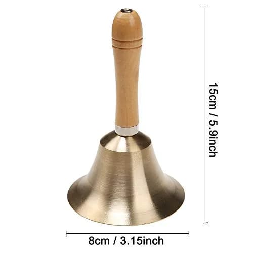 TDOCK Super Loud Solid Brass Hand Call Bell with Wooden Handle | 8 cm (3.15 inch) thumbnail 2